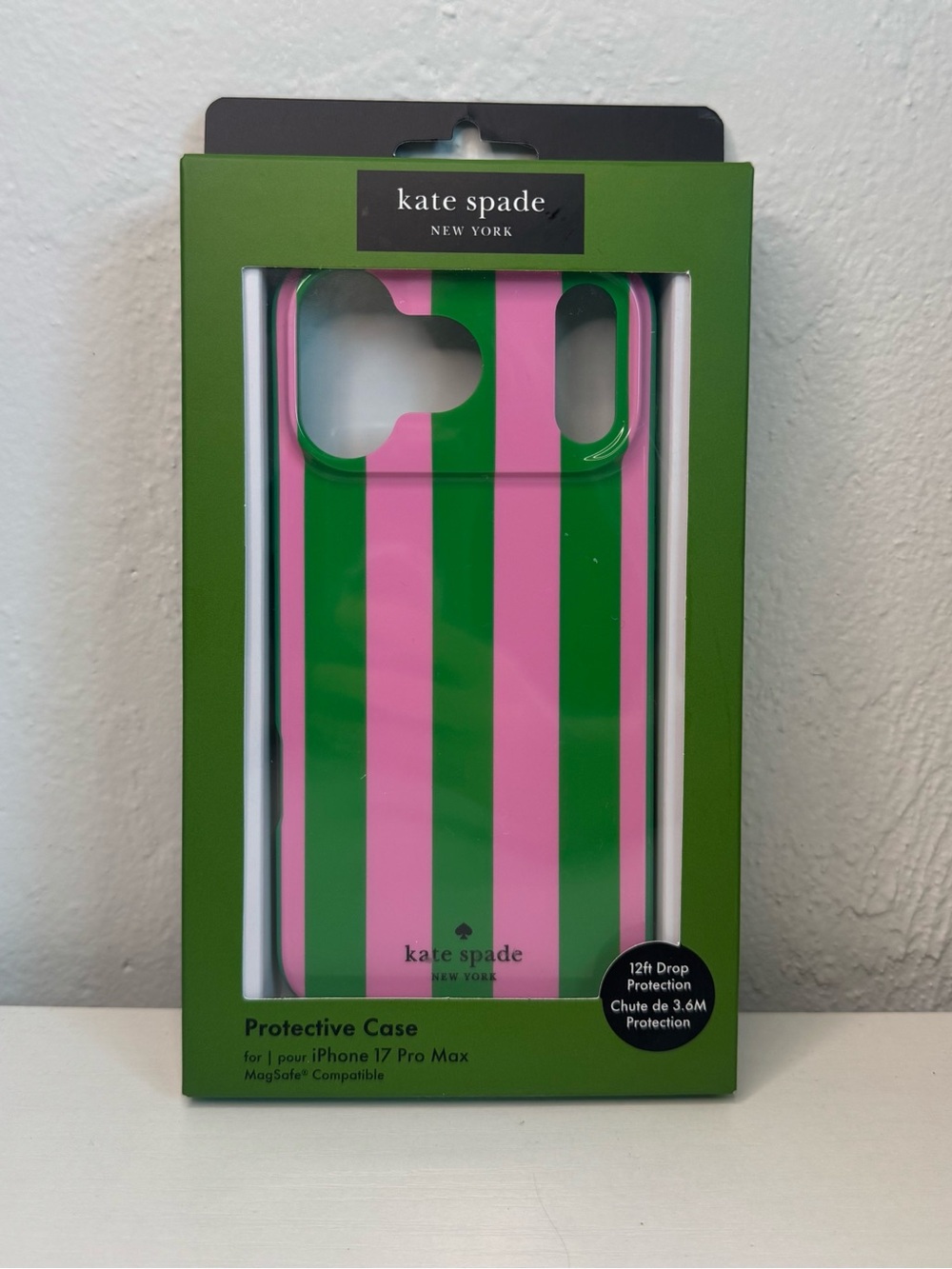 Kate Spade iPhone 17 Pro Max Case MagSafe Protective 12ft Drop Pink Green Stripe